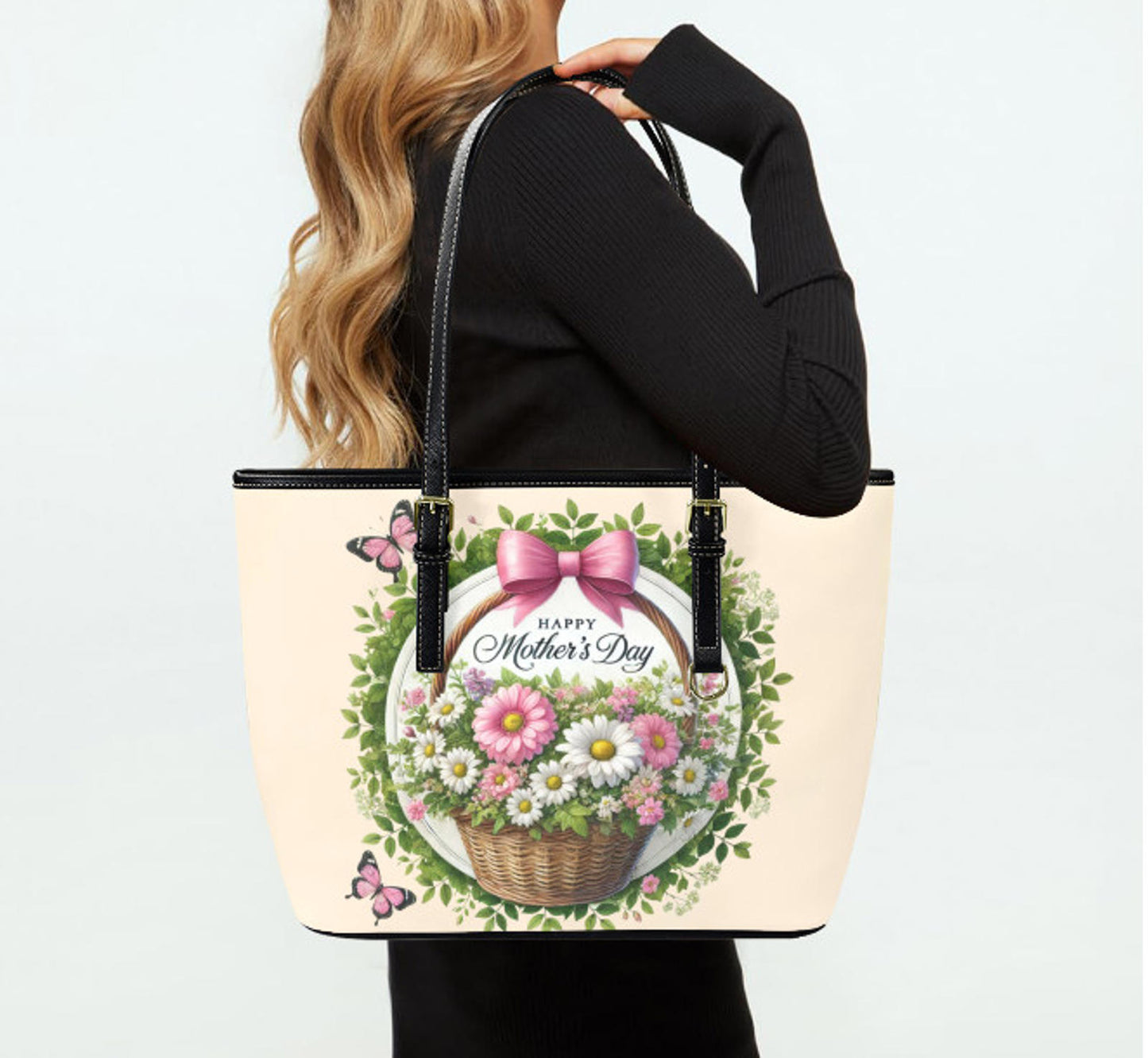Custom Tote Hand Shoulder Bag 12 X 15 Spring Happy Mothers Day Flowers Mom NEW Terrifictrend