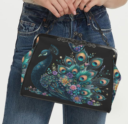 Victorian Gothic Floral Peacock Spring Colors Shoulder Cross Body Bag Satchel Kisslock