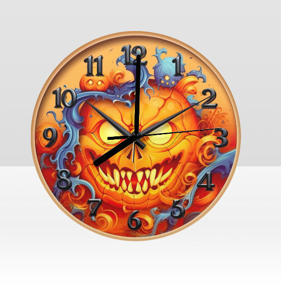 Halloween Fun Creepy Jack o Lantern Wood 12" Wall Clock Battery Operated NEW Temptations by Tara