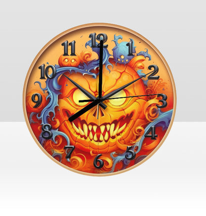 Halloween Fun Creepy Jack o Lantern Wood 12" Wall Clock Battery Operated NEW Temptations by Tara