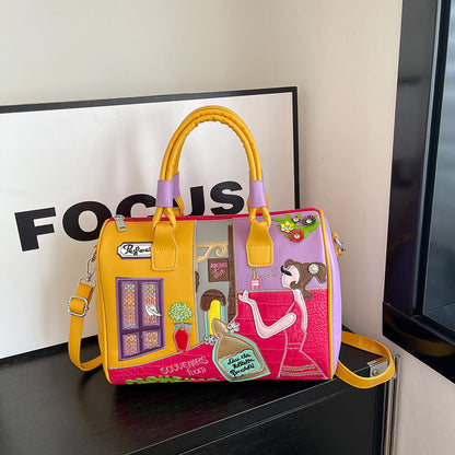 High-capacity Premium Boston Bag With Embroidered Patchwork Design Cj