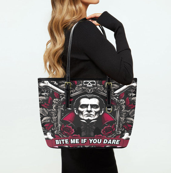 Custom Tote Hand Shoulder Bag 12 X 15 Halloween Bite Me if You Dare Dracula Terrifictrend
