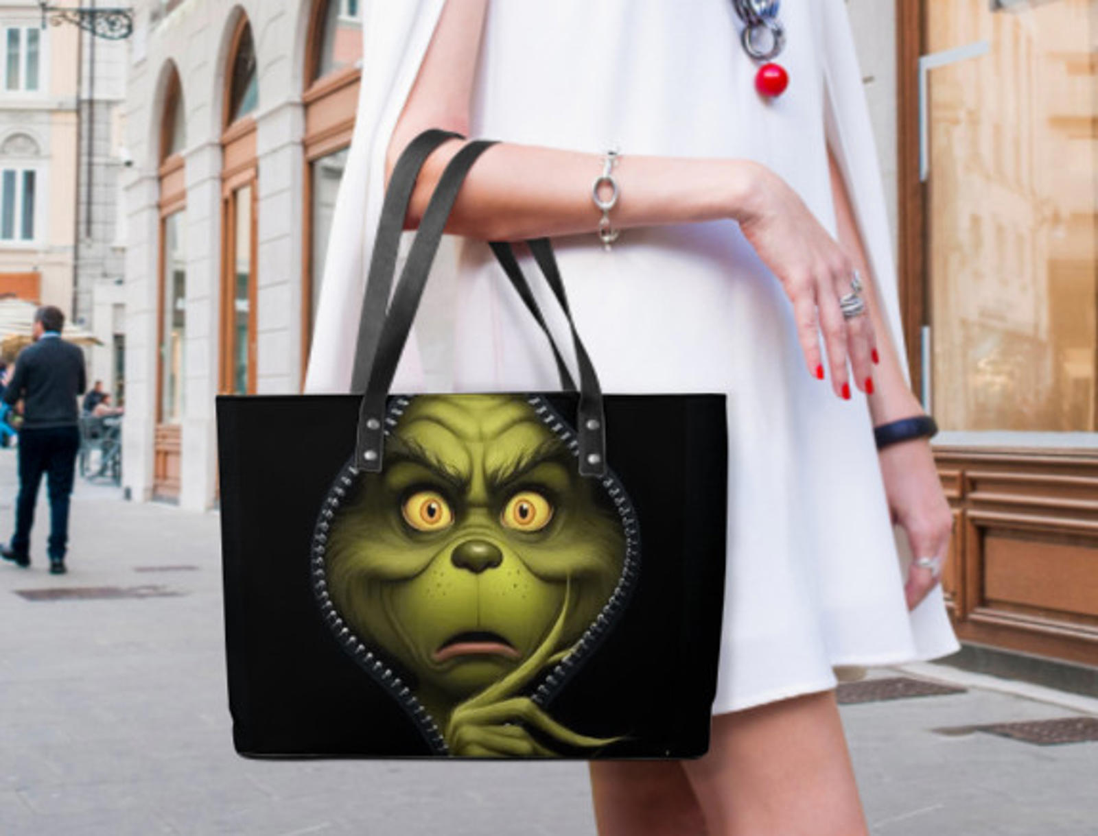 Custom Tote Hand Shoulder Bag 12 X 15  Grinch Peeking Christmas Holiday Gift Terrifictrend