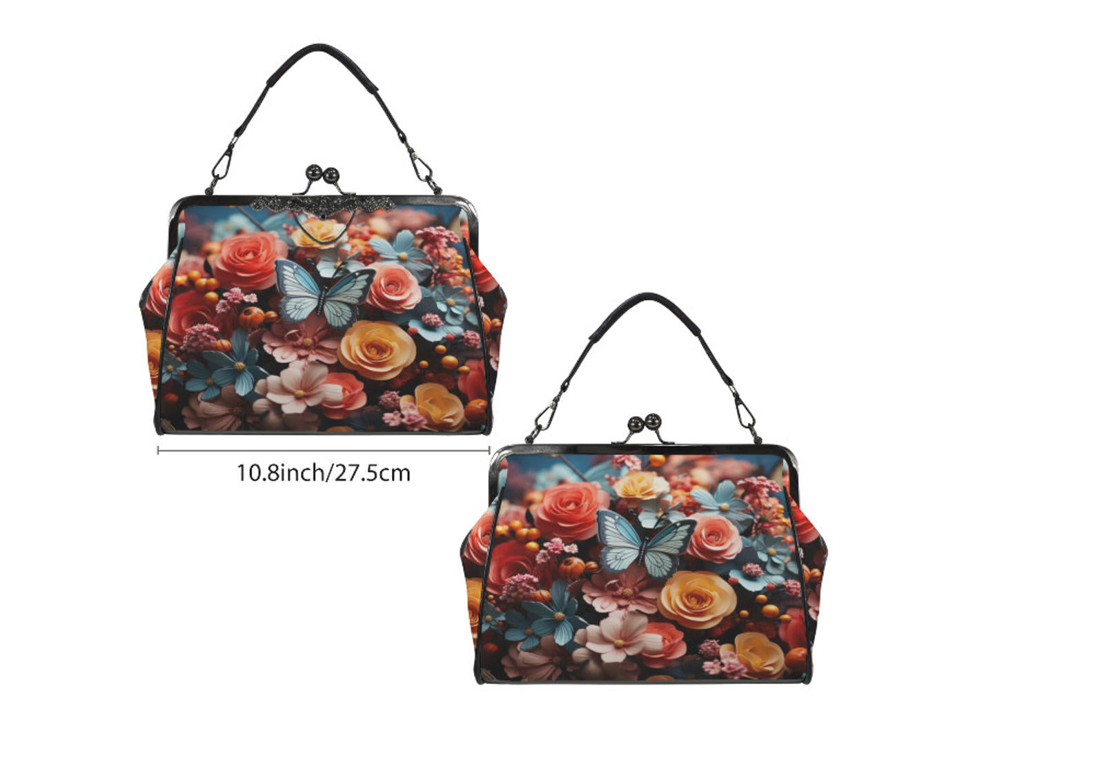 Spring Flowers Butterfly Art Design Shoulder Cross Body Bag Satchel Mother's Day Kisslock