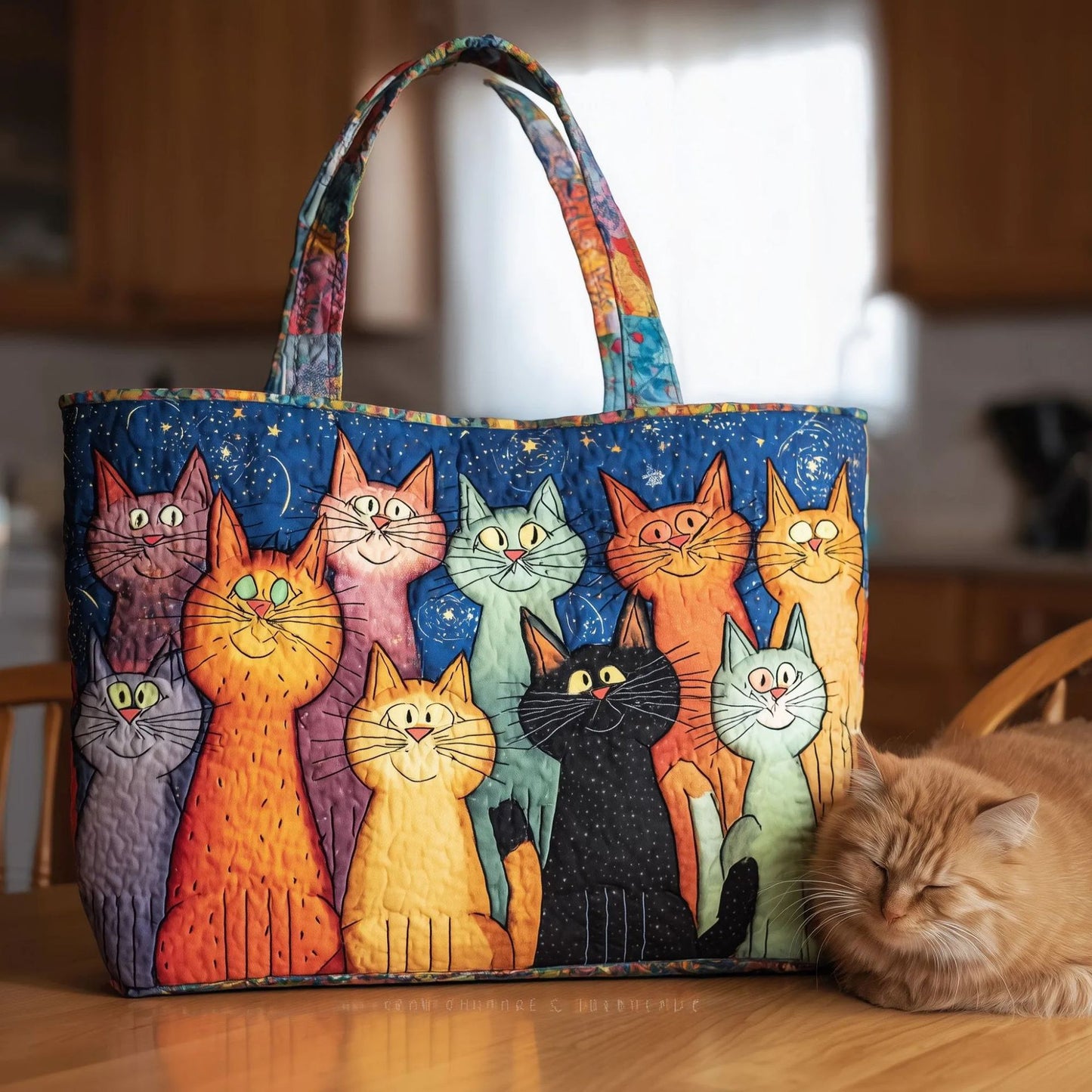 Creative, High-Capacity Tote Bag With Digital Print And Quilted Embroidery Cj