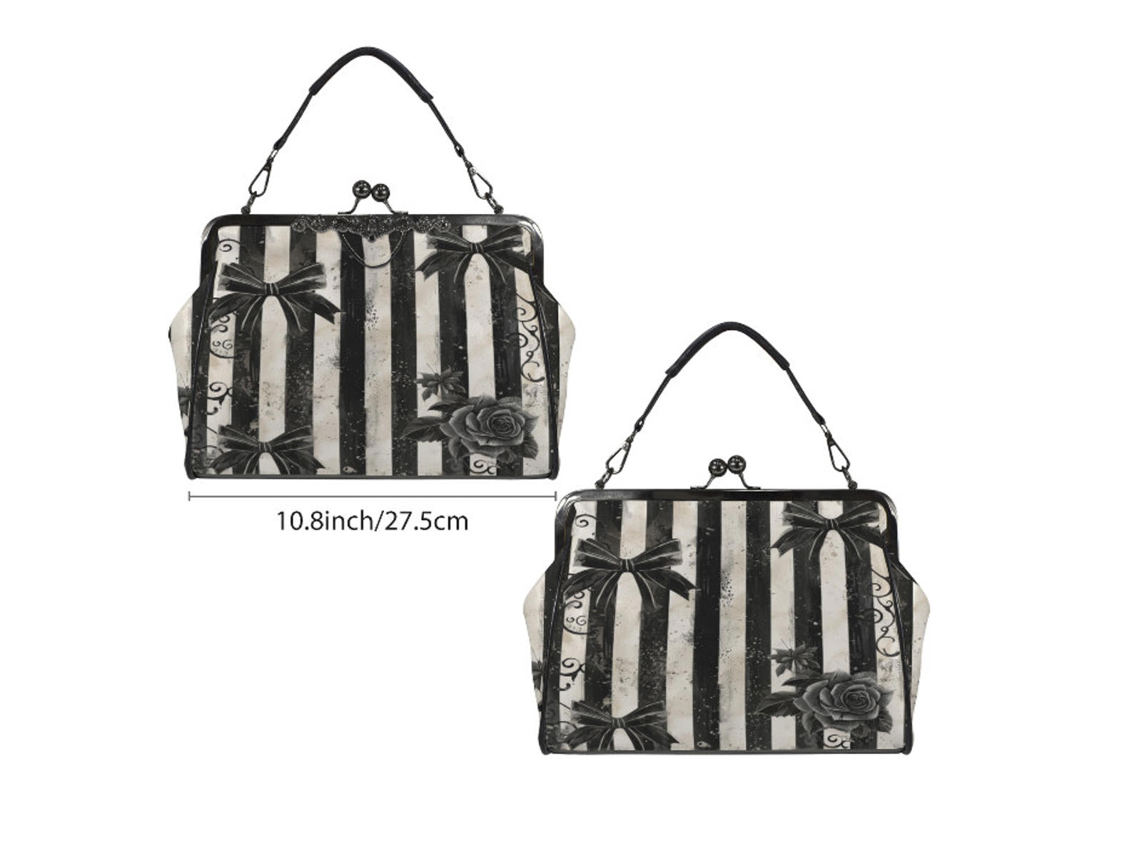 Gothic Horror Black White Dirty Stripe Shoulder Cross Body Bag Satchel Holiday Kisslock