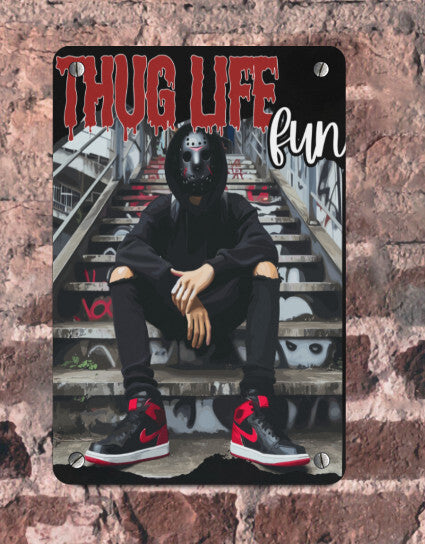 Thug Life Urban Art Jason Voorhees Friday the 13th Metal Wall Decor Horror 8x12 Unbranded