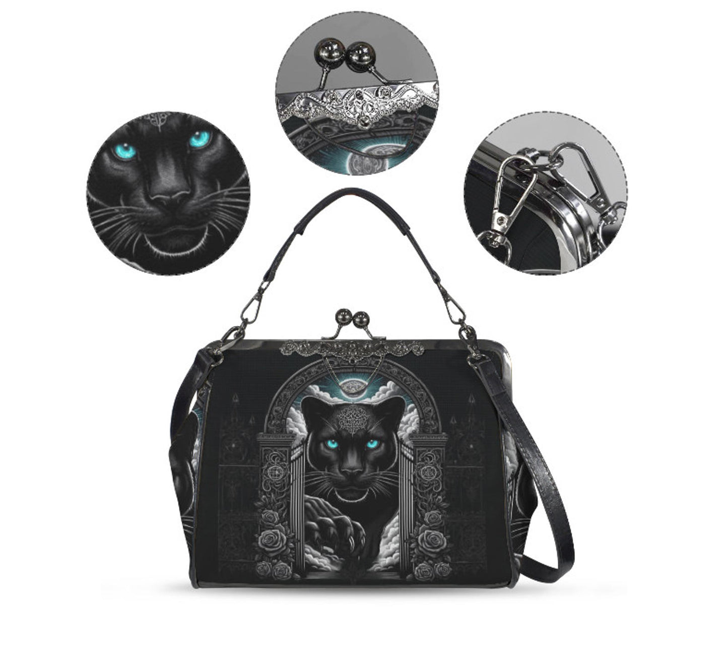 Dark Victorian Gothic Art Black Panther Gate   Shoulder Cross Body Bag Satchel Kisslock