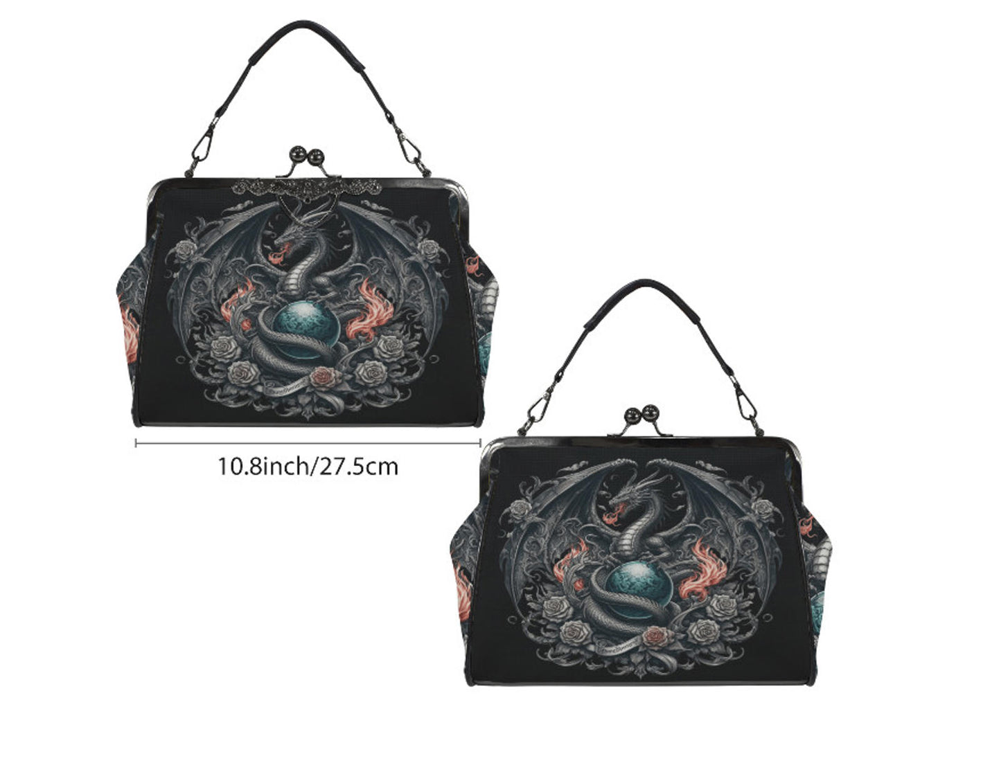 Dark Victorian Gothic Fire Dragon Roses Earth Shoulder Cross Body Bag Satchel Kisslock