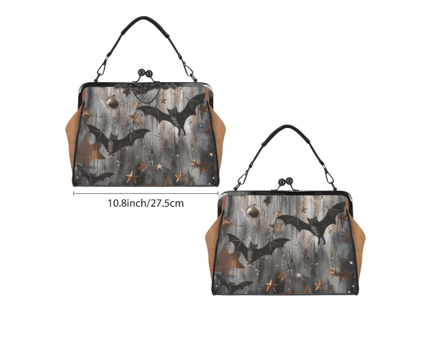 Gothic Horror Bats Stars Christmas Shoulder Cross Body Bag Satchel Holiday Kisslock