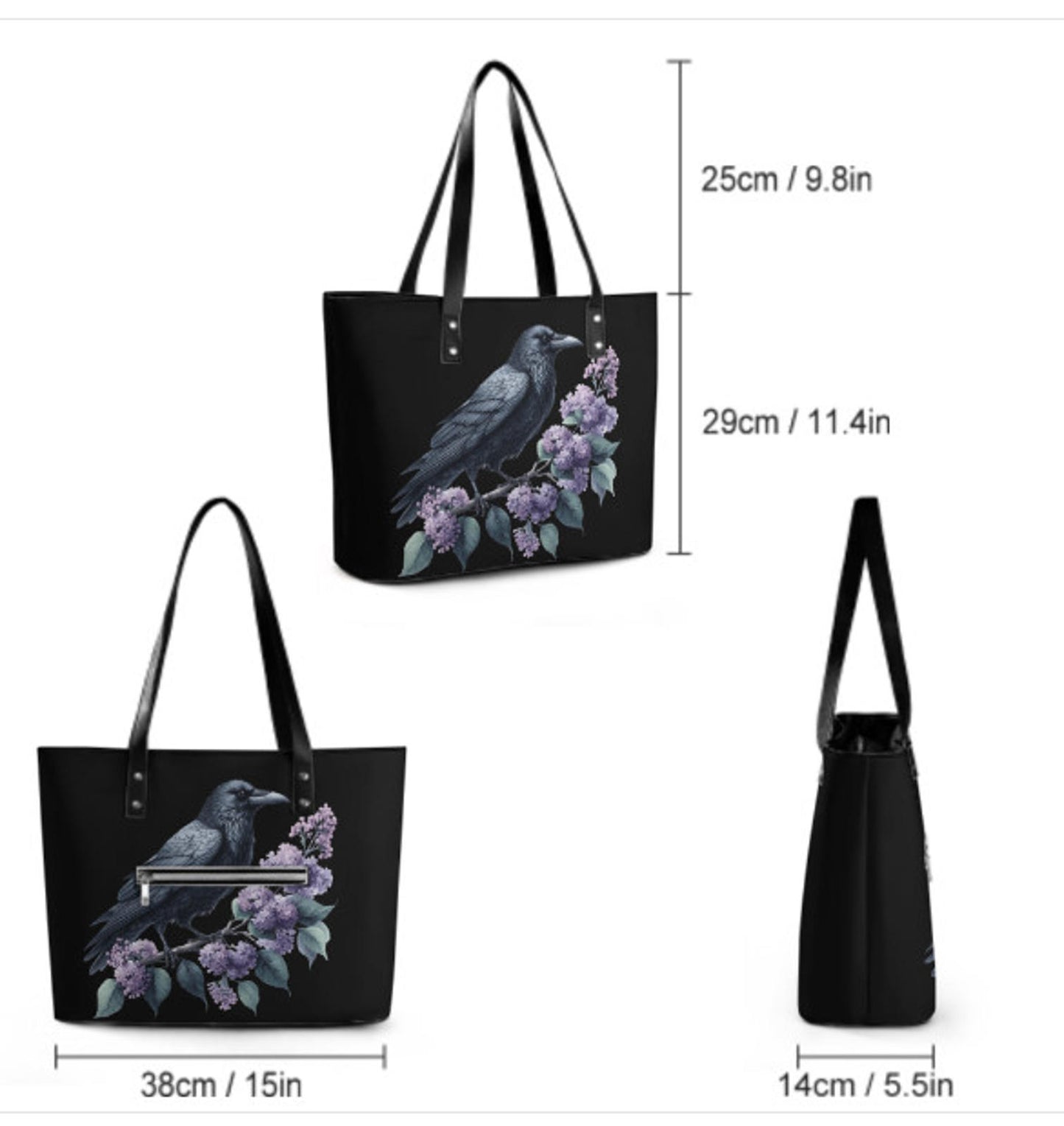 Custom Tote Hand Shoulder Bag 12 X 15 Victorian Spring Gothic Crow Mother's Day Terrifictrend