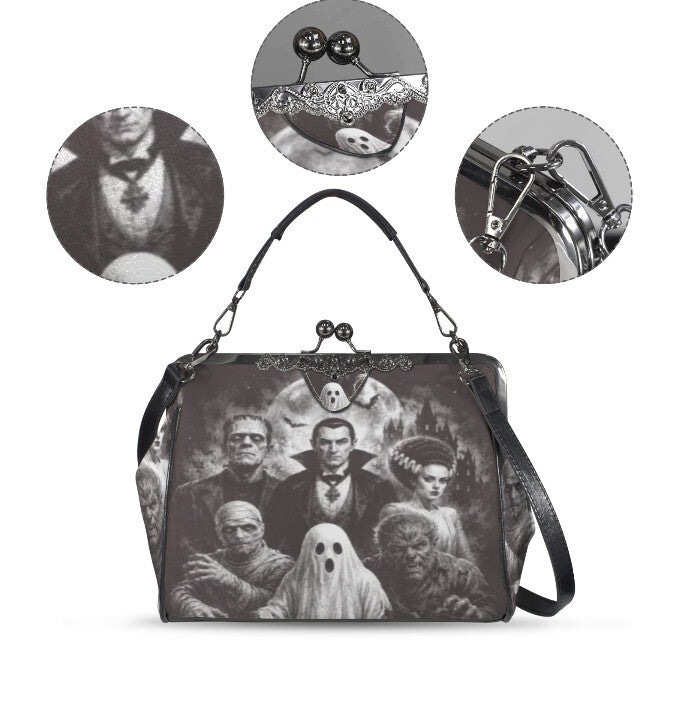 Vintage Horror Movie Mummy, Dracula, Werewolf Shoulder Cross Body Bag Satchel Kisslock