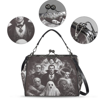 Vintage Horror Movie Mummy, Dracula, Werewolf Shoulder Cross Body Bag Satchel Kisslock