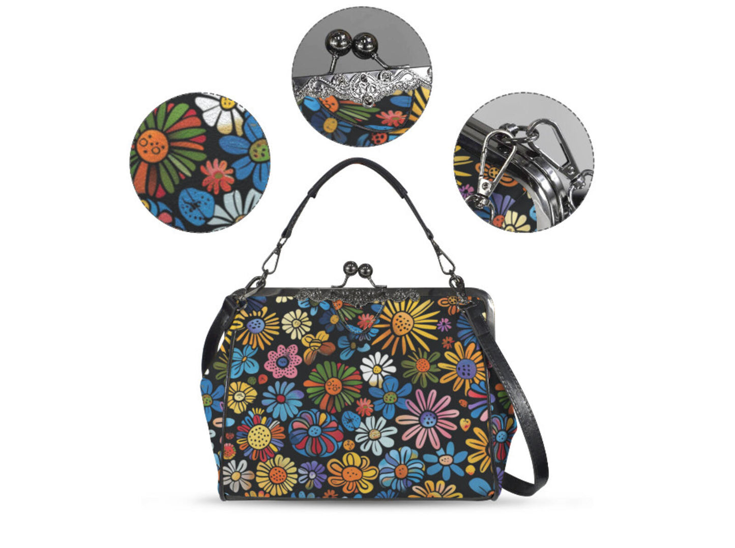 Whimsical Flower Art Spring Mother's Day Shoulder Cross Body Bag Satchel NEW Kisslock