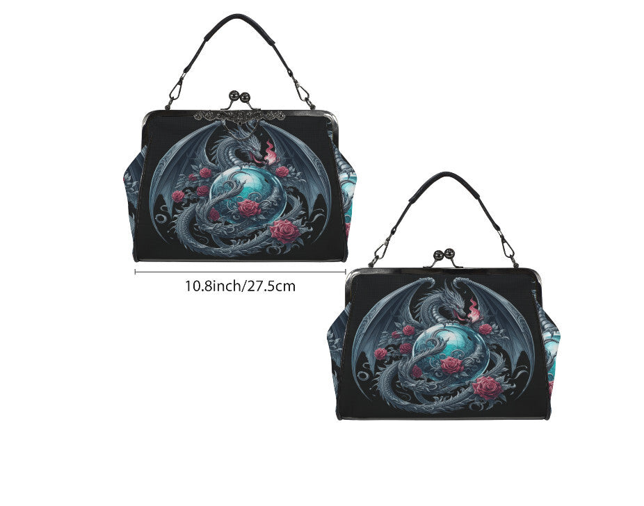 Dark Victorian Gothic Fire Dragon Roses Earth Shoulder Cross Body Bag Satchel Kisslock