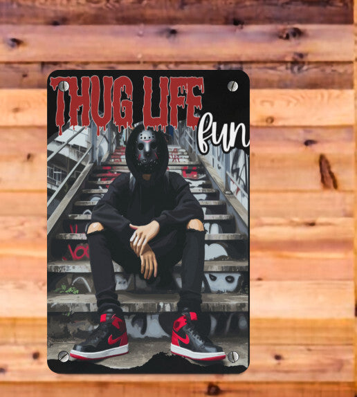 Thug Life Urban Art Jason Voorhees Friday the 13th Metal Wall Decor Horror 8x12 Unbranded