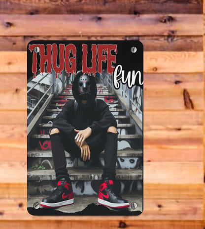 Thug Life Urban Art Jason Voorhees Friday the 13th Metal Wall Decor Horror 8x12 Unbranded