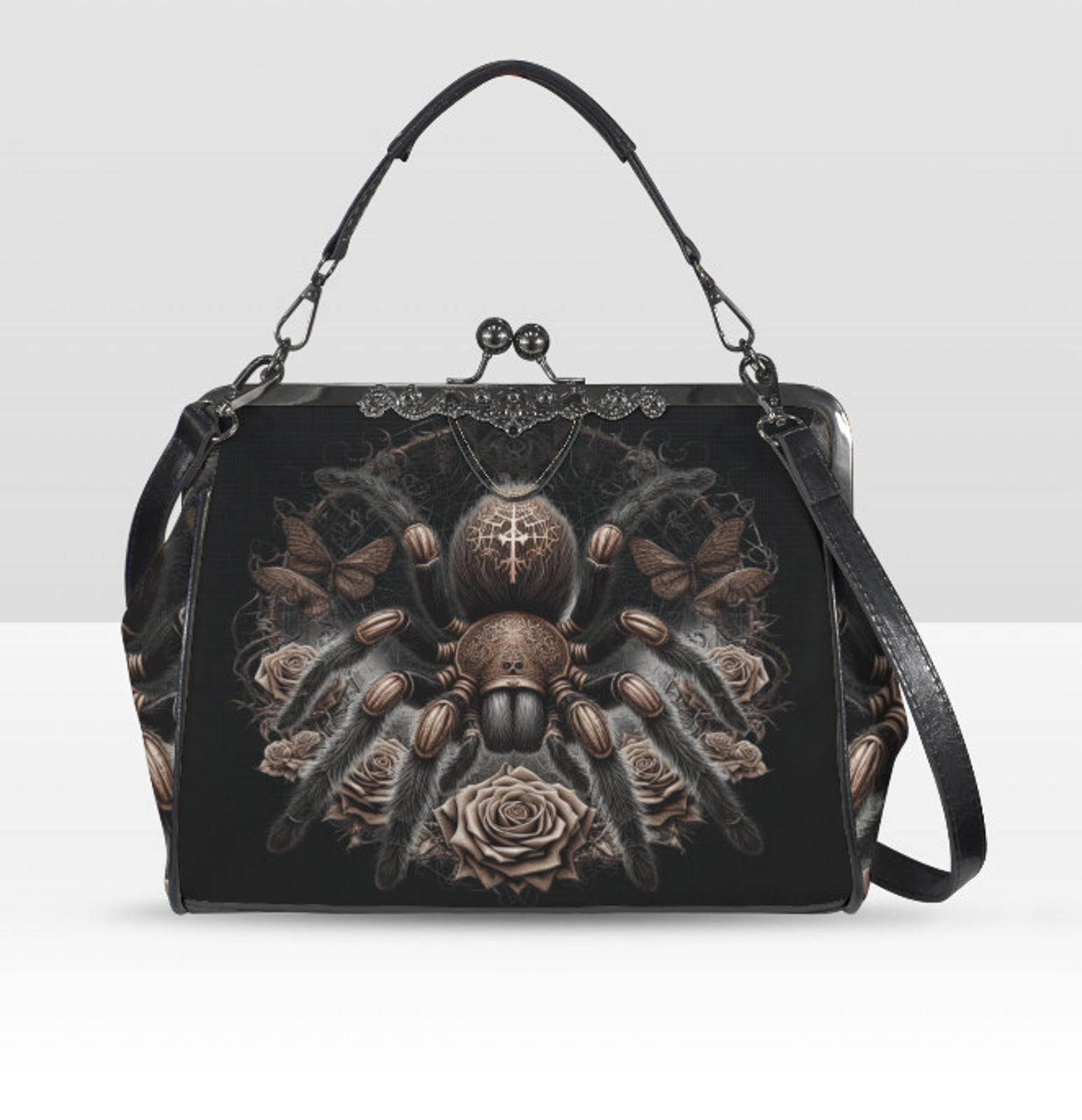 Dark Victorian Gothic Spider Black Widow Skull  Shoulder Cross Body Bag Satchel Kisslock