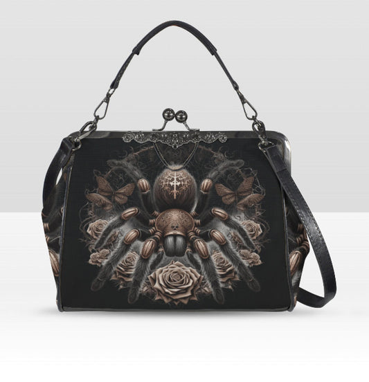 Dark Victorian Gothic Spider Black Widow Skull  Shoulder Cross Body Bag Satchel Kisslock