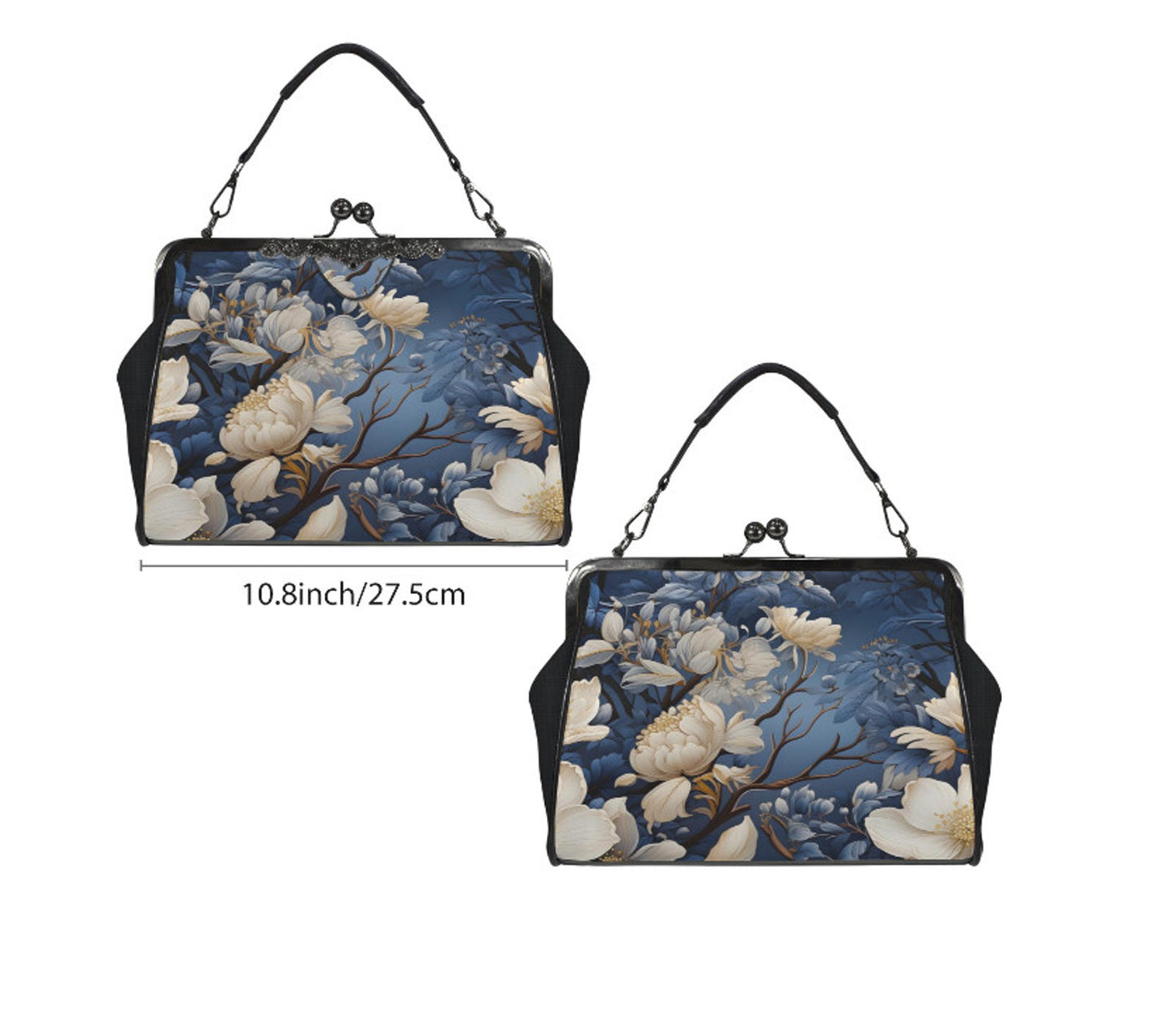 Winter Brown White Flowers Shoulder Cross Body Bag Satchel Christmas Gift Kisslock