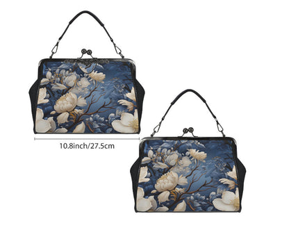 Winter Brown White Flowers Shoulder Cross Body Bag Satchel Christmas Gift Kisslock