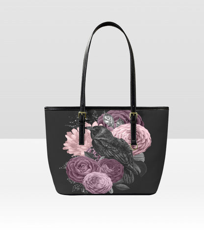 Custom Tote Hand Shoulder Bag 12 X 15 Gothic Crow Purple Lavender Flowers Terrifictrend