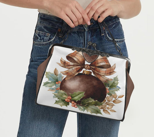 Victorian Brown Christmas Ornament Holiday  Shoulder Cross Body Hand Bag Satchel Kisslock