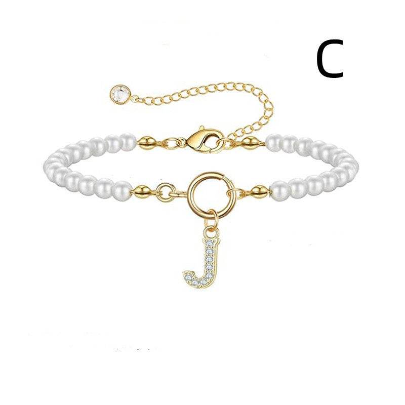 2024 New Fashion Toggle Clasp Initial Bracelet Women A-Z Letter Pendant 6mm Pearl Bracelet For Women Jewelry Gift