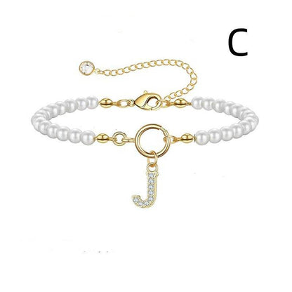 2024 New Fashion Toggle Clasp Initial Bracelet Women A-Z Letter Pendant 6mm Pearl Bracelet For Women Jewelry Gift