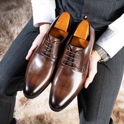 Men's Leather Shoes Breathable Lace Up Hand-rub Color - terrifictrend