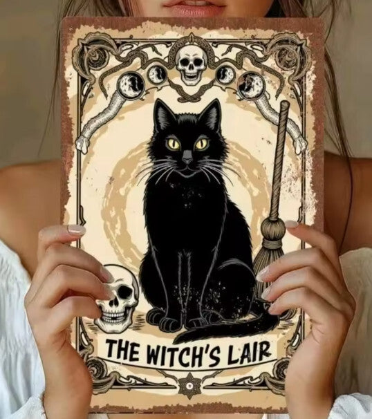Black Cat Witch Home Wiccan Gothic Welcome Sign Wall Decor The Witch's Lair 8x12 Unbranded