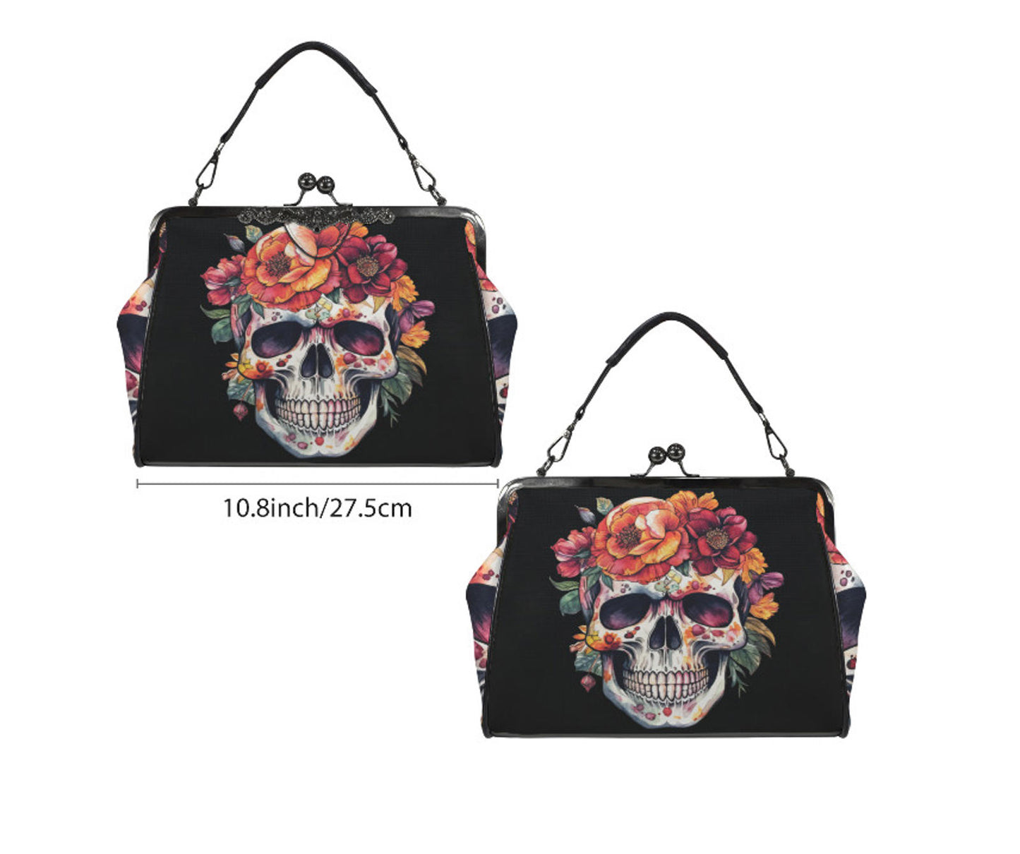 Sugar Skull Day of the Dead Halloween Floral Shoulder Cross Body Bag Satchel NEW Kisslock
