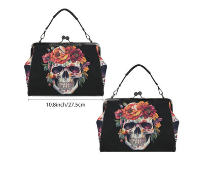 Sugar Skull Day of the Dead Halloween Floral Shoulder Cross Body Bag Satchel NEW Kisslock