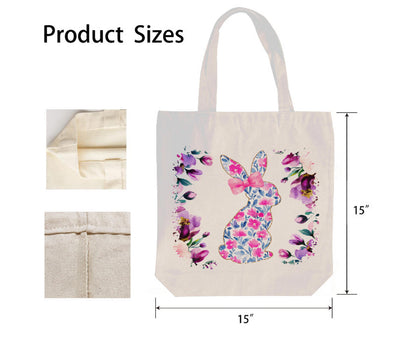 Easter Bunny Rabbit Purple  Spring Flowers Canvas Shoulder Tote Bag 15" X 15" TerrificTrend