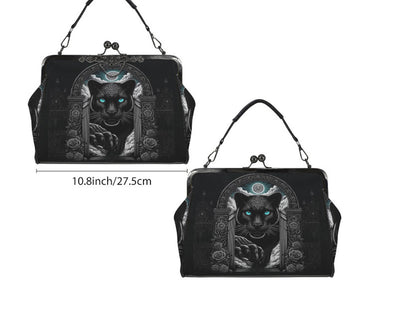 Dark Victorian Gothic Art Black Panther Gate   Shoulder Cross Body Bag Satchel Kisslock