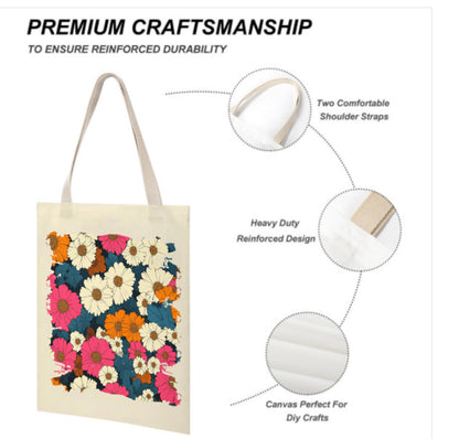 Vintage Retro Pink Blue White Flowers Reusable Tote Bag Print on 2 Sides 14 x 18 Terrifictrend