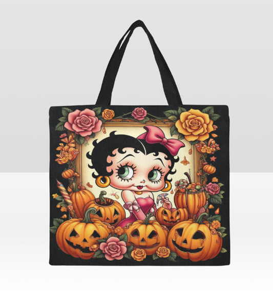 Betty Boop Jack O Lantern Flowers Large Halloween Tote Bag 18"x15" TerrificTrend