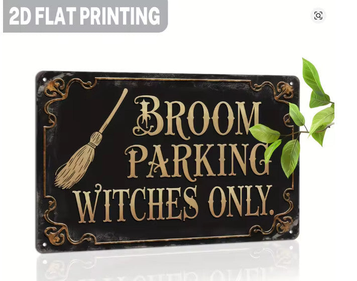Witch Wiccan Gothic Metal Sign Wall Decor Broom Parking Witches Only 8x12 2D Unbranded