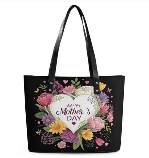 Custom Tote Hand Shoulder Bag 12 X 15 Spring Happy Mothers Day Flowers Mom Heart Terrifictrend