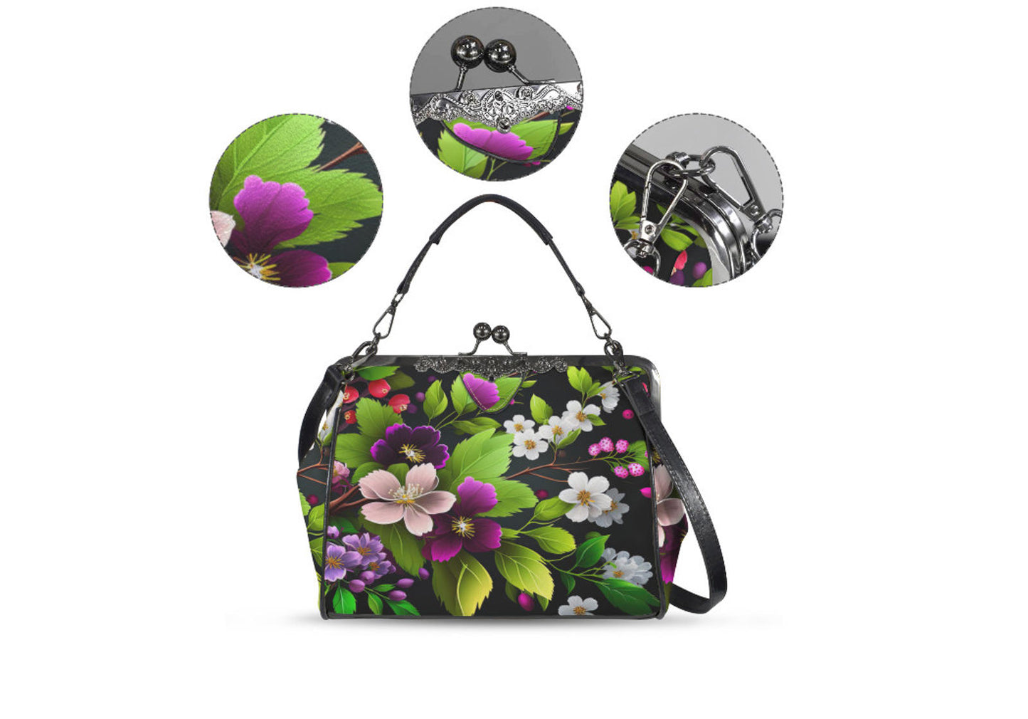 Spring Green White Lavender Flowers Shoulder Cross Body Bag Satchel Mother's Day Kisslock