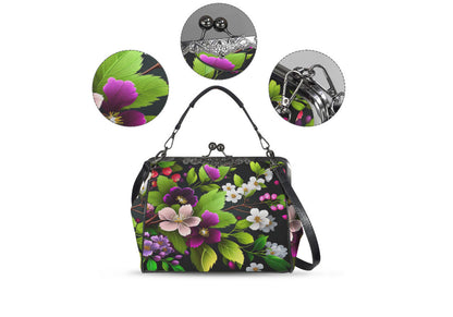 Spring Green White Lavender Flowers Shoulder Cross Body Bag Satchel Mother's Day Kisslock