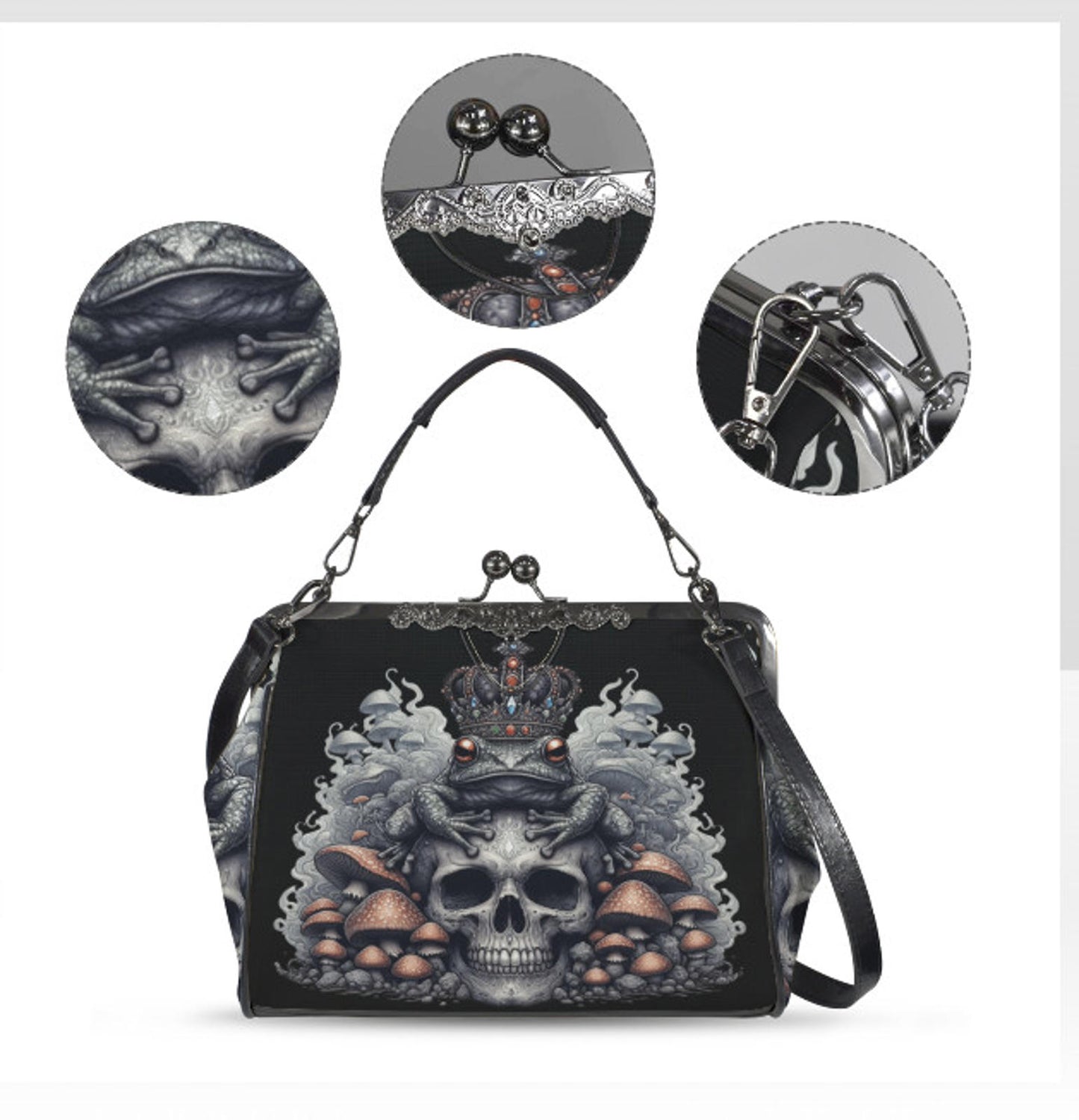 Dark Victorian Gothic Art Skull Toad Frog King Shoulder Cross Body Bag Satchel Kisslock