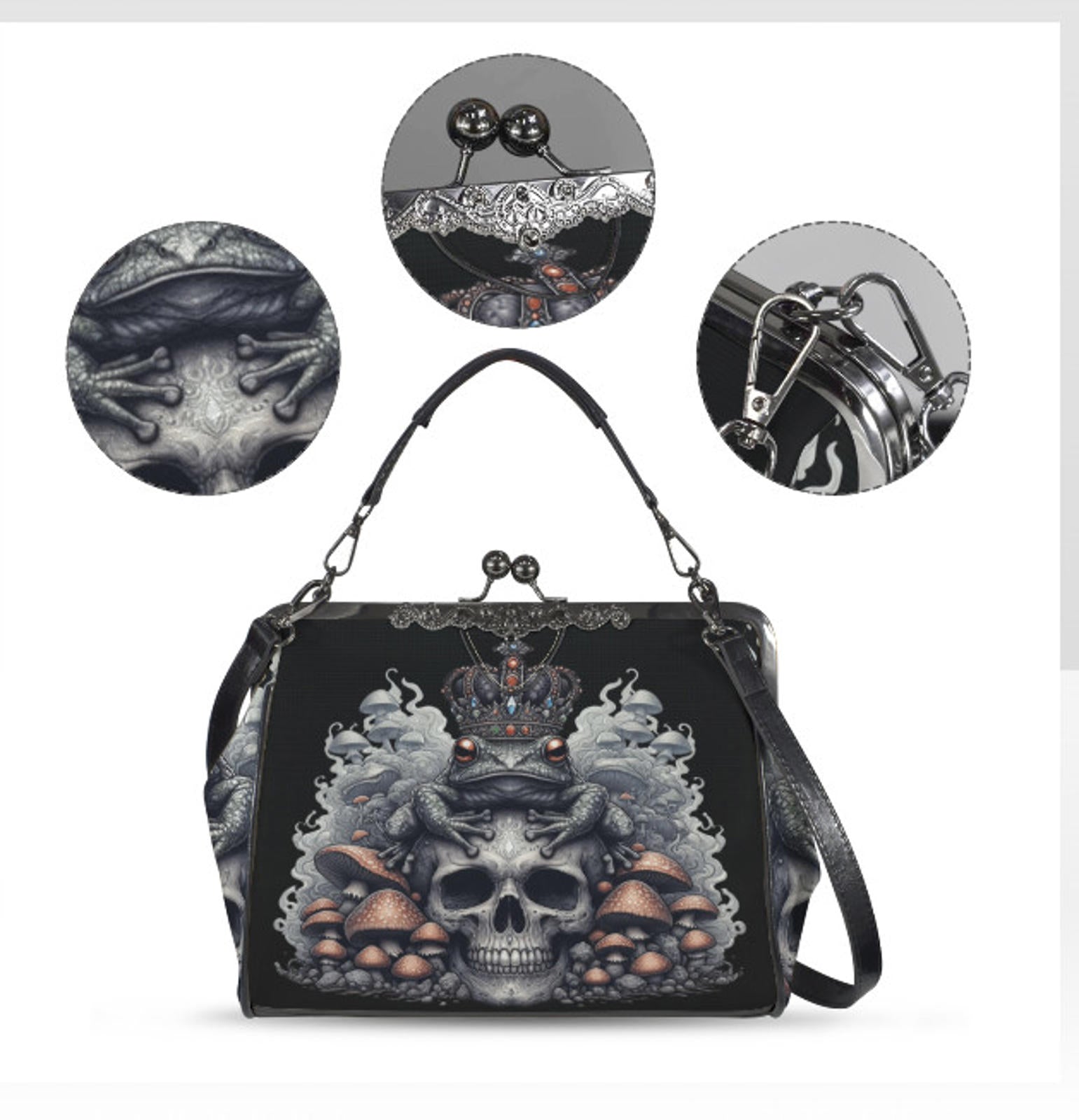 Dark Victorian Gothic Art Skull Toad Frog King Shoulder Cross Body Bag Satchel Kisslock