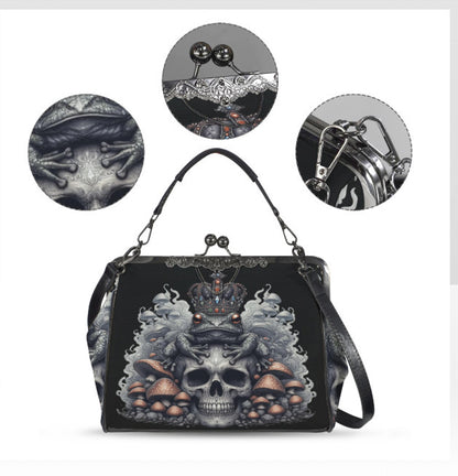 Dark Victorian Gothic Art Skull Toad Frog King Shoulder Cross Body Bag Satchel Kisslock