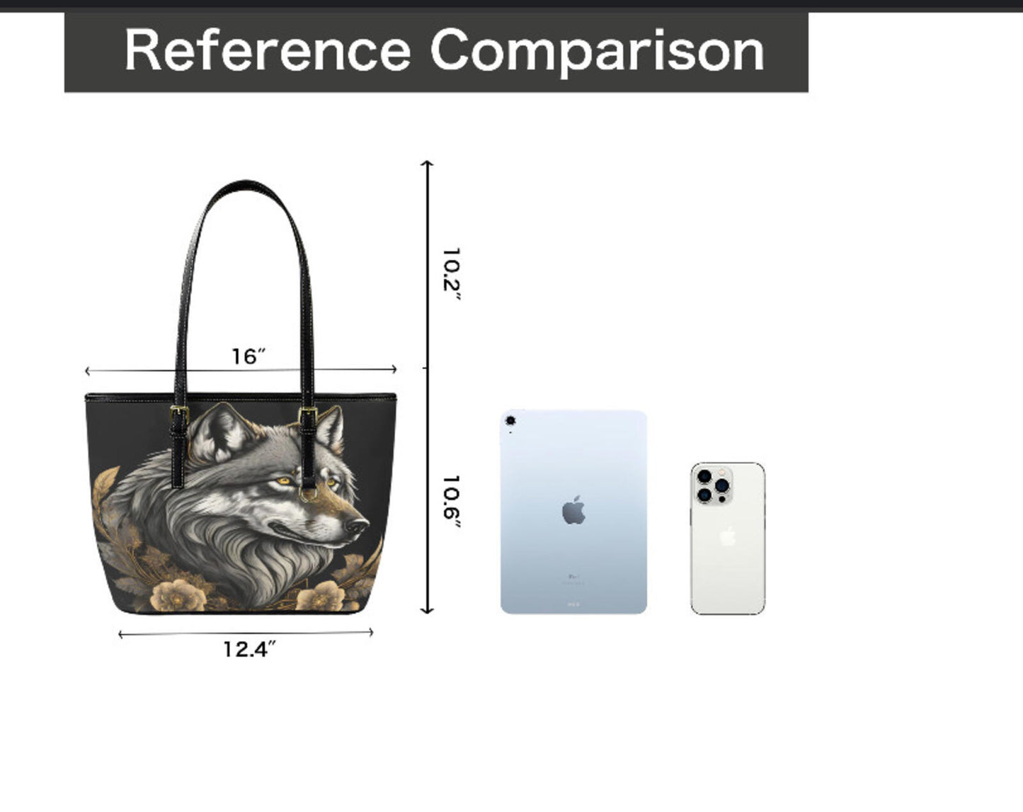Custom Tote Hand Shoulder Bag 12 X 15 Gothic Victorian Wolf Grey Gold Black NEW Terrifictrend