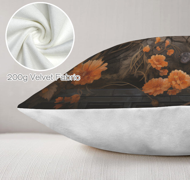 Fall Crow Couple Orange Flowers Throw Pillow Cover  Home Decor 18x18 Unbranded