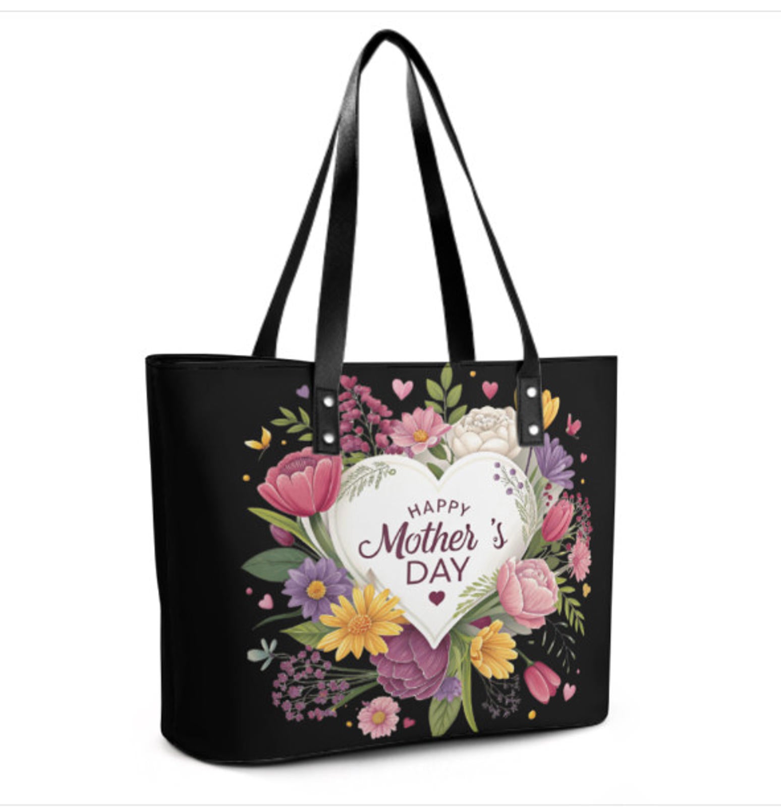 Custom Tote Hand Shoulder Bag 12 X 15 Spring Happy Mothers Day Flowers Mom Heart Terrifictrend