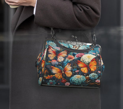 Spring Flowers Butterfly Art Design Shoulder Cross Body Bag Satchel Mother's Day Kisslock