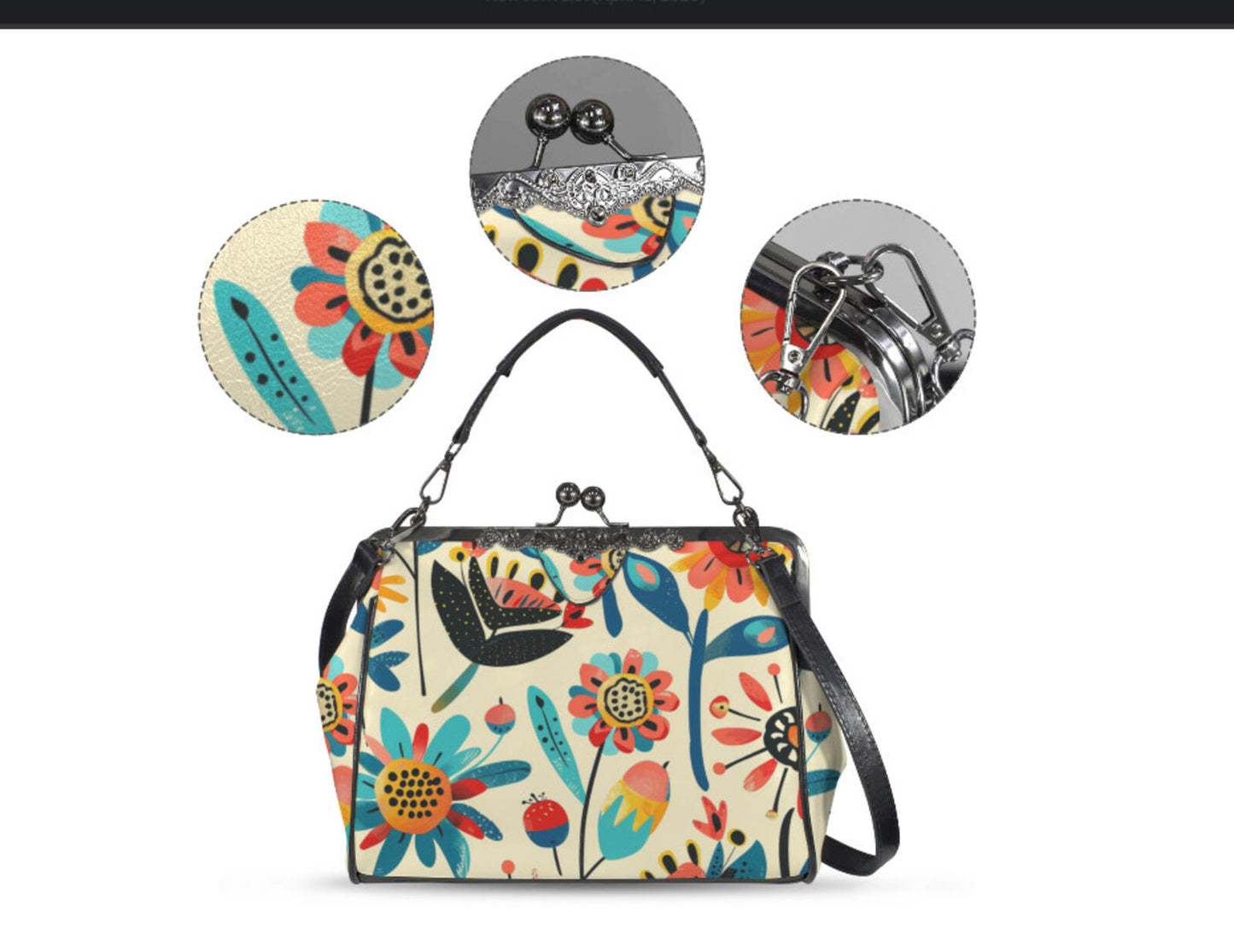 Whimsical Flower Art Spring Mother's Day Shoulder Cross Body Bag Satchel NEW Kisslock