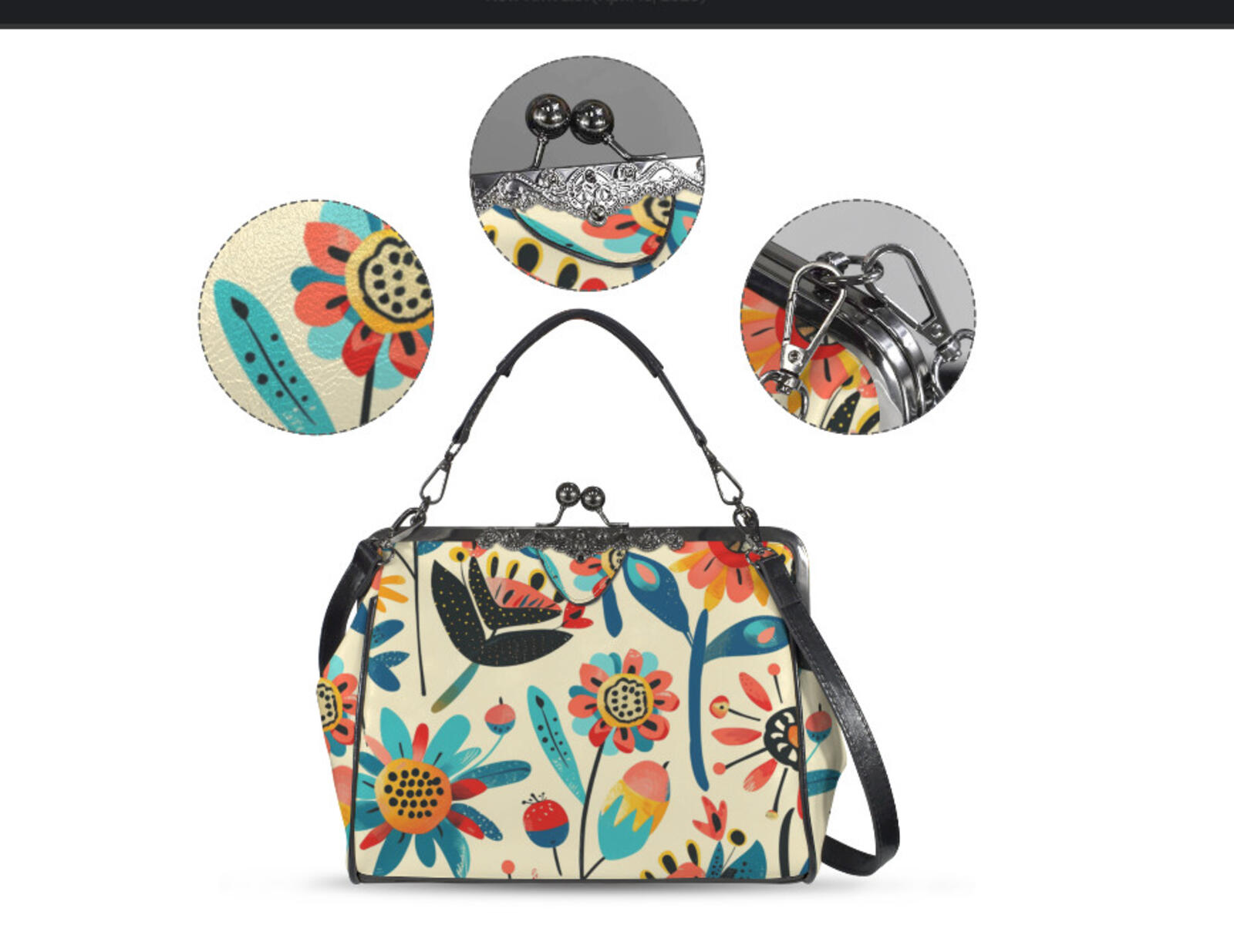 Whimsical Flower Art Spring Mother's Day Shoulder Cross Body Bag Satchel NEW Kisslock